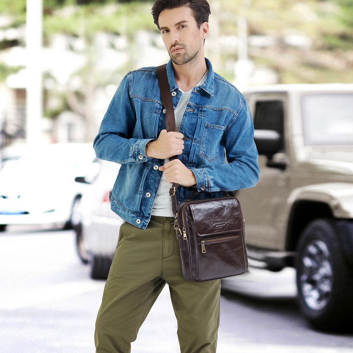 Genuine Leather Sling Shoulder - Tablet Shoulder Bag 评论和价格