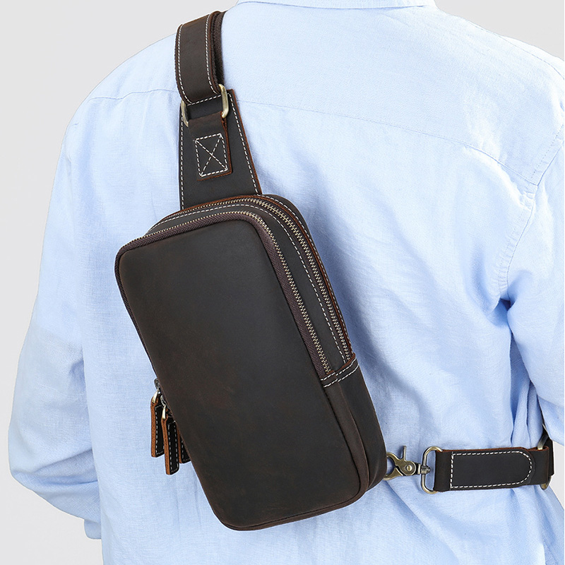 Genuine Leather Men's Chest Ba - Tablet Shoulder Bag 评论和价格