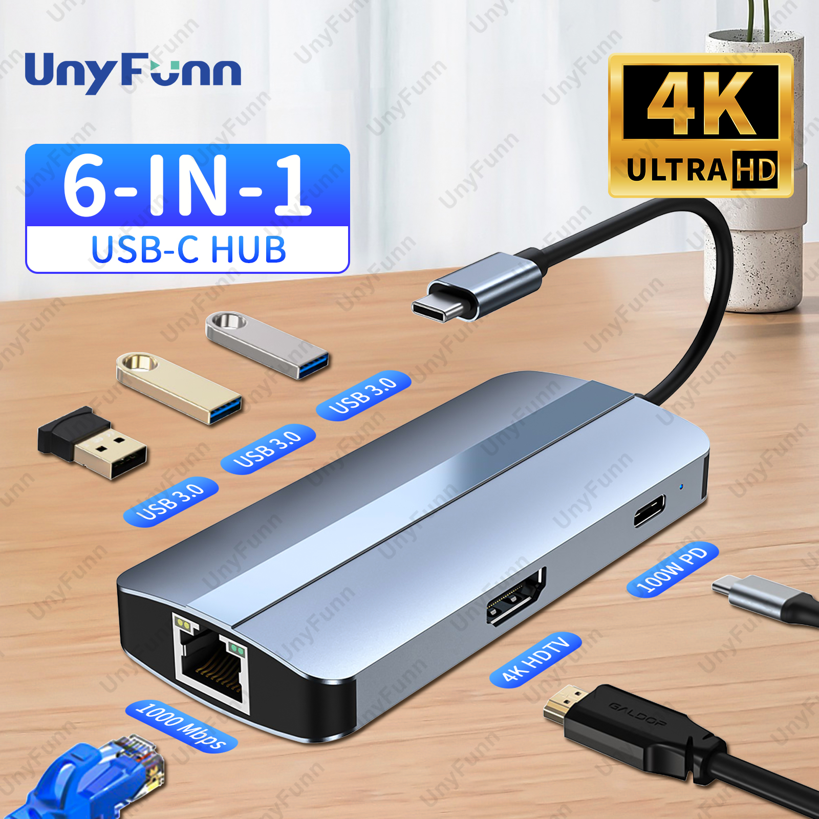 USB C Hub 6in1 with 4K HDTV Gi - Usb Hub Type C 评论和价格